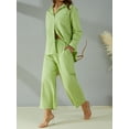 thumbnail image 5 of Sedceaty Women Tops Pants Suit, Long Sleeve Buttons Spring Lapel Shirt+ Long Pants, 2pcs Suit, 5 of 9