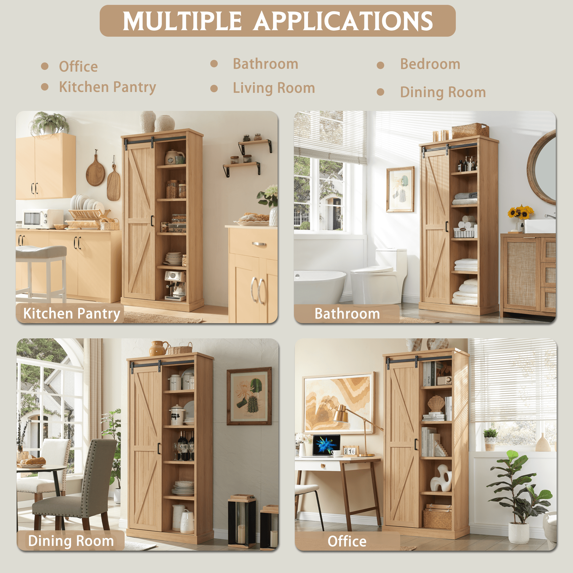 wow97e 5-Shelf Bookcase with Adjustable Shelves and Sliding Barn Door, 72" Tall Farmhouse Bookshelf for Living Room, Office
