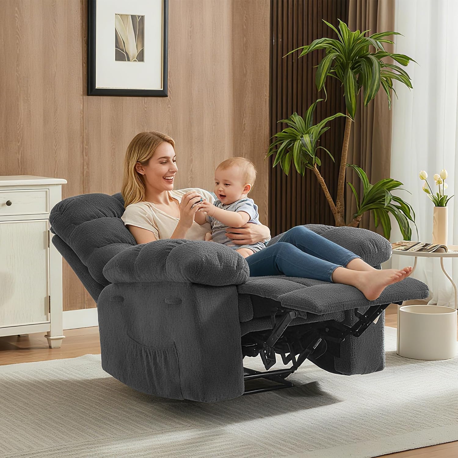 Sunvasagoo Chenille Rocking Recliner Chair, 360° Swivel, Manual Recline, 300Lb Capacity, 3 Colors