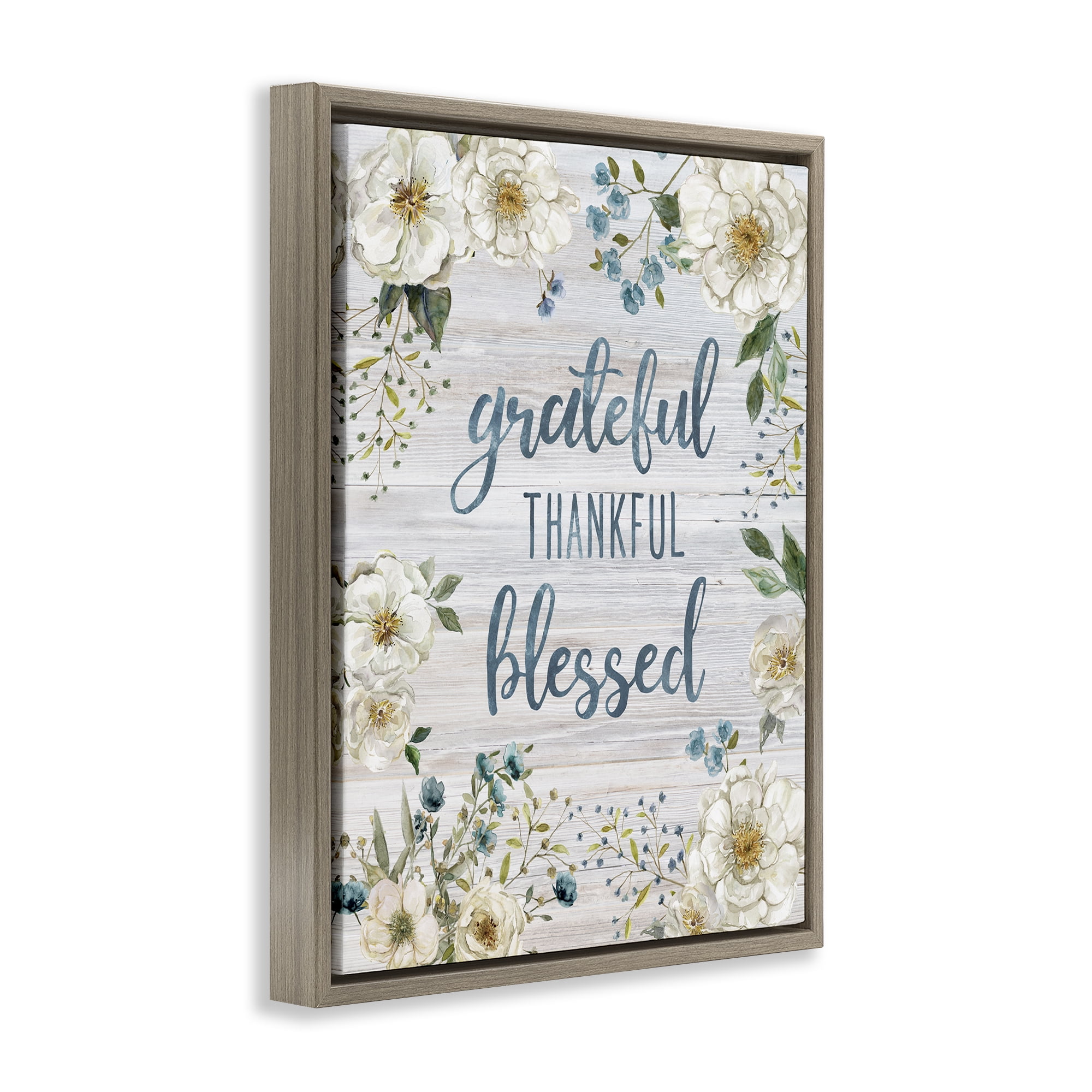 Stupell Industries Floral Gratitude Phrases Plants & Flowers Painting Brown Floater Framed Canvas Art Print Wall Art, 25 x 31