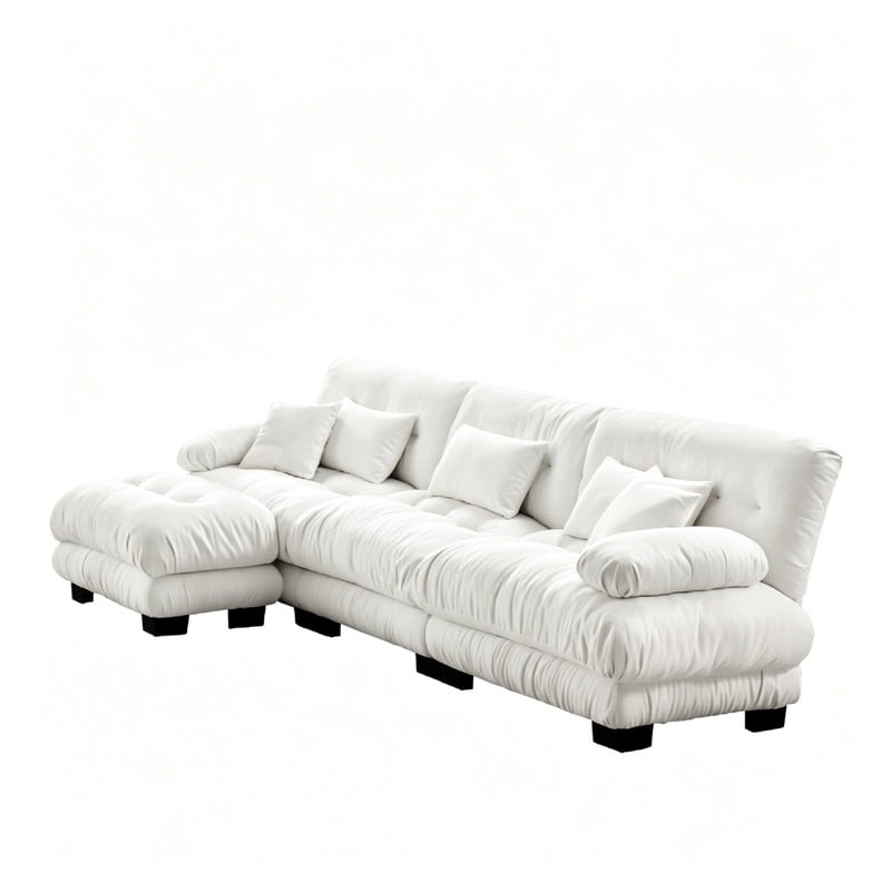 ANPPORT Cloud Couch Sleeper Sofa, Chenille White 3-Seater Modular Sofa with 1 Ottomans, 3 Lumbar pillows, 2 Pillows, Comfy Deep Seat Cloud Sofa, Convertible L-Shaped Floor Couch for Living Room