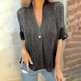thumbnail image 2 of Ltctricy Womens Knitted Cardigan Fall Open Front Short Sleeve Button Tops Baggy Lightweight V Neck Outerwear, 2 of 7