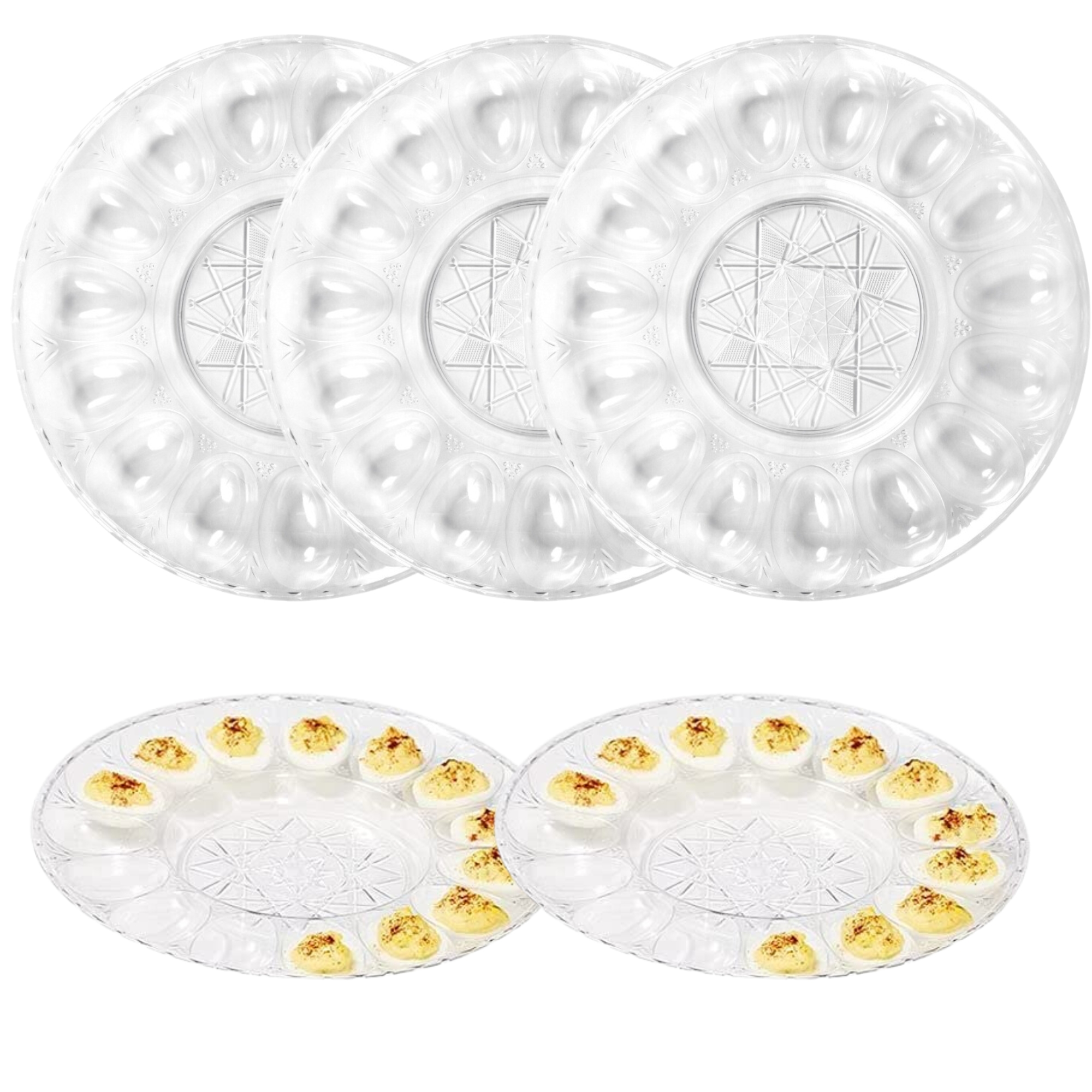 (12) Clear Plastic Deviled Egg Trays 12in Round Devil Egg Platters with