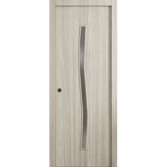 Sliding Pocket Door 36 x 80 in - LUNO 2003 Oak - Kit Rail Hardware - Solid Wood Interior Bedroom Modern Doors