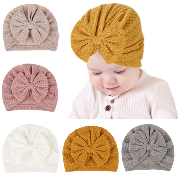 SUNSIOM Cute Turban Hat Cap Beanie Bonnet with Big Bowknot Hospital Hats Knot Headwraps Turbans for Newborn Baby Toddlers Infants