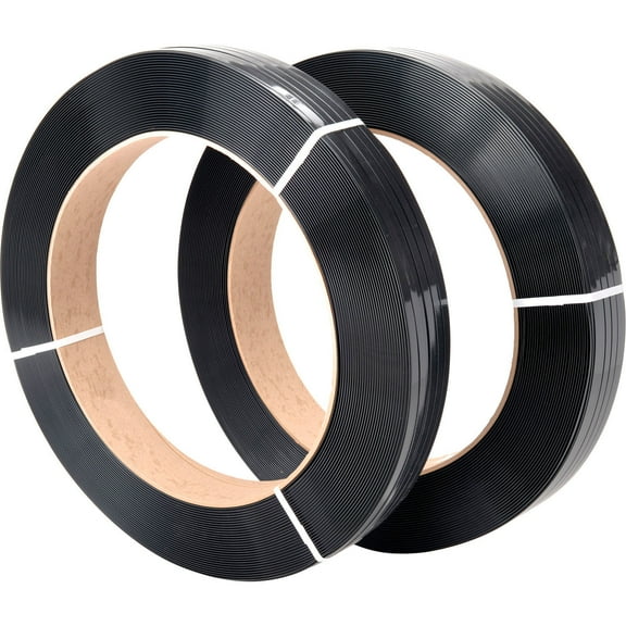 Global Industrial Polyester Strapping, 1/2"W x 3250'L x 0.028" Thick, Black, Lot of 2