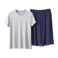 thumbnail image 3 of PIWHJQK 2 Pieces Men Pajama Set Elastic Waist Sleepwear Men's Solid Crew Neck Tee Elastic Pocket Shorts 2 Piece Pajama Men Sleepwear, 3 of 6