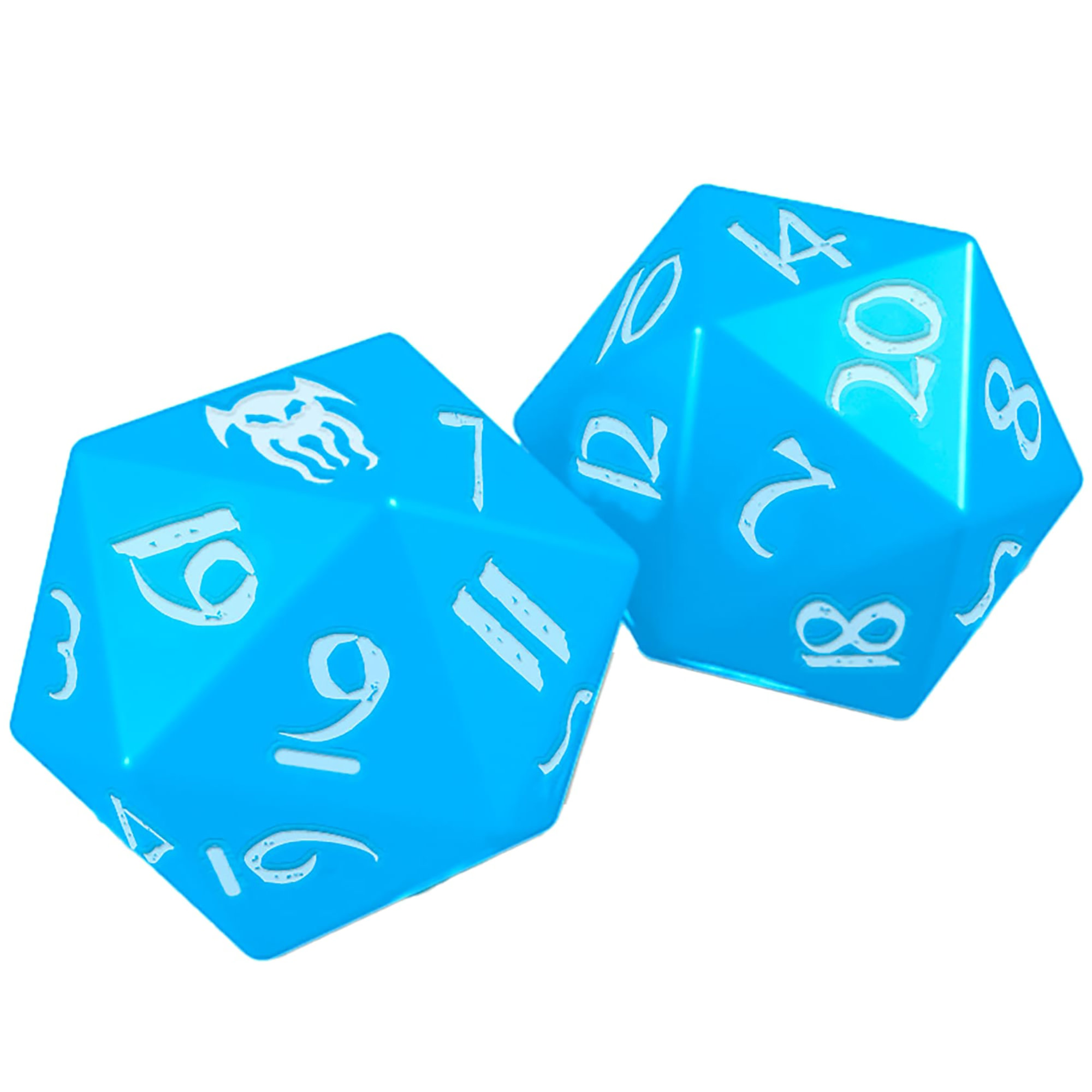 Modiphius Entertainment: Cohors Cthulhu RPG: Atlantean Crystal Dice Pack - 6 Piece Set, Blue & White, 2x d20, 4x d6, Hidden War Emblems, Accessory
