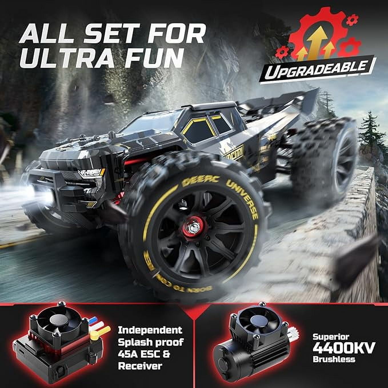 Fast RC Car for Adults 70 KPH, 4WD High Speed All Terrain RC Truck, Remote Control Brushless Car with 30 Min Runtime, 1:16 Offroad Monster Truck with Metal Parts & 2 Batteries