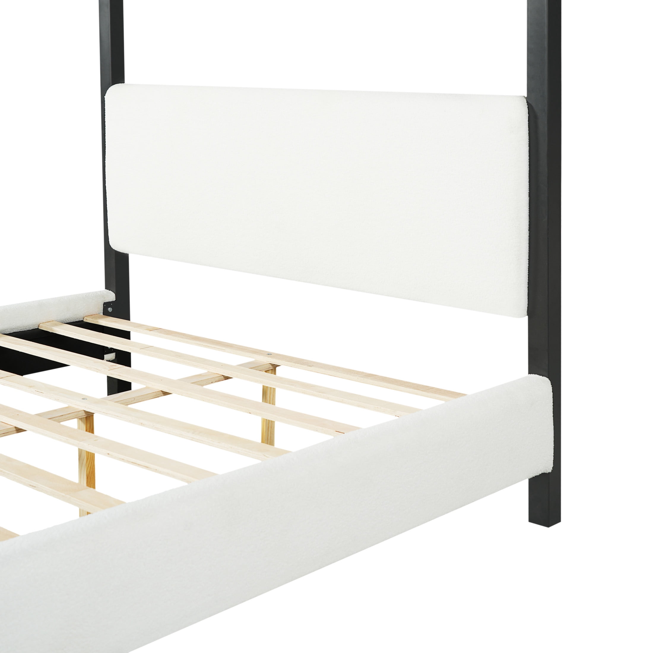 Christopher Knight Home Modern Queen Metal Canopy Bed Frame with Boucle Upholstery, Black+White