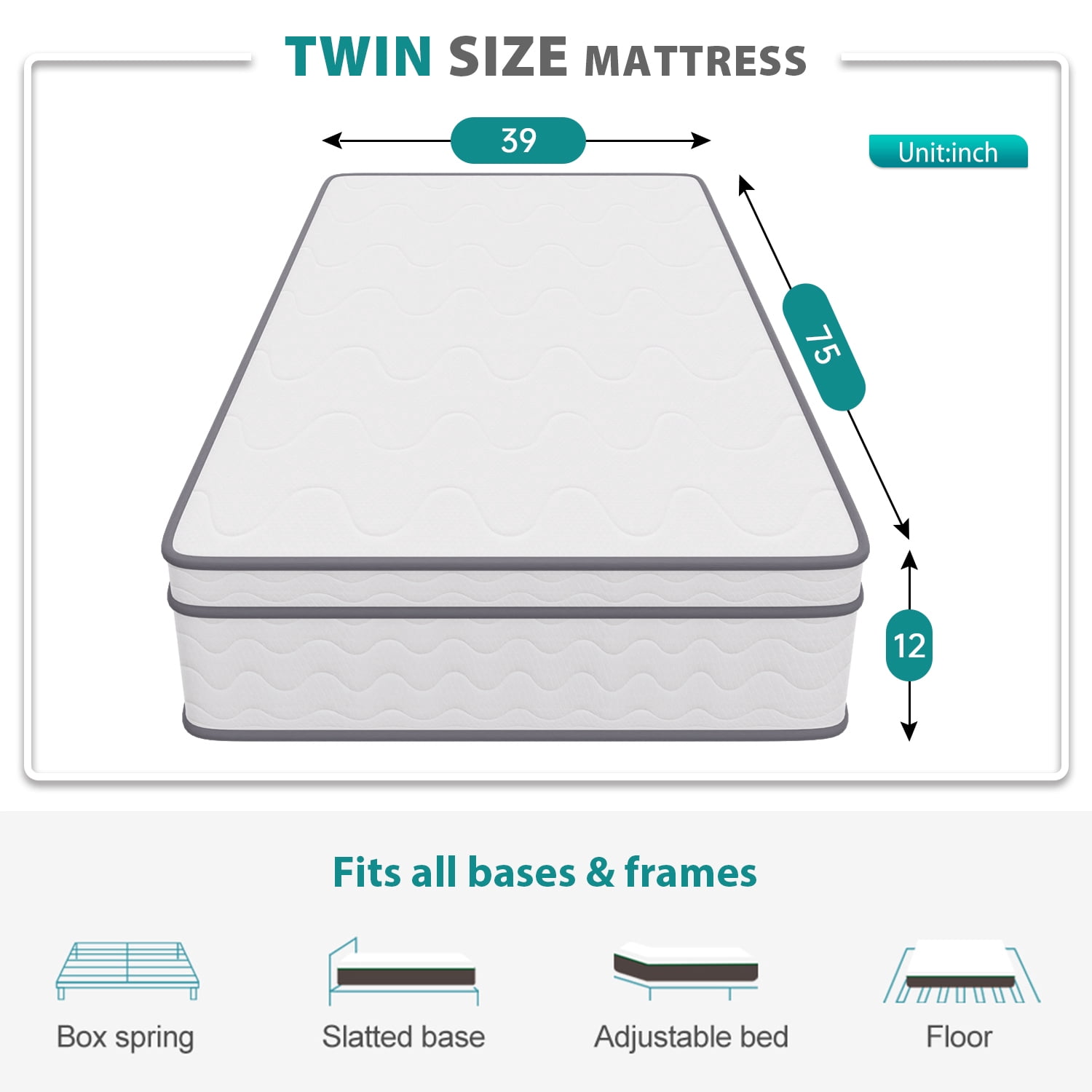 PayLessHere 12 Inch Innerspring Mattress in a Box with Bamboo Charcoal Gel Memory Foam Fiberglass Free CertiPUR-US Certified Medium Firm Spring Mattress Pressure Relief,Twin