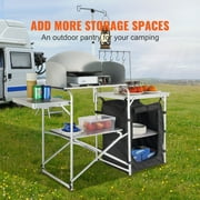 VEVOR Camping Kitchen Table Folding Portable Cook Table 1 Cupboard & Windscreen