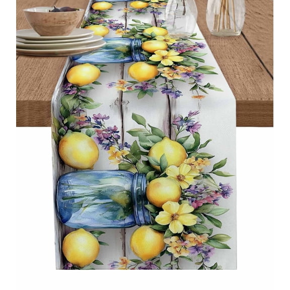 Tropical Lemon Table Runner 72 Inches, Summer Floral Blooms Botanical Bed Runner Dresser Scarves Tabletop for Indoor Outdoor Parties/Ceremony/Banquet, 16" x 72"