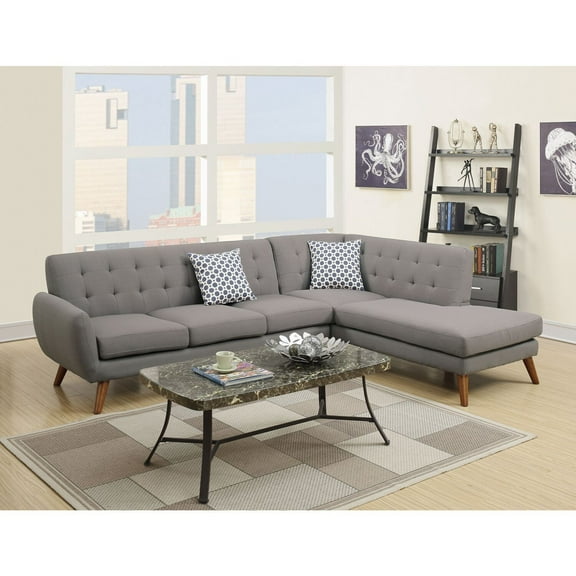 Sectional Sofa Set 2 Piece Modern Gray Fabric Living Room Furniture