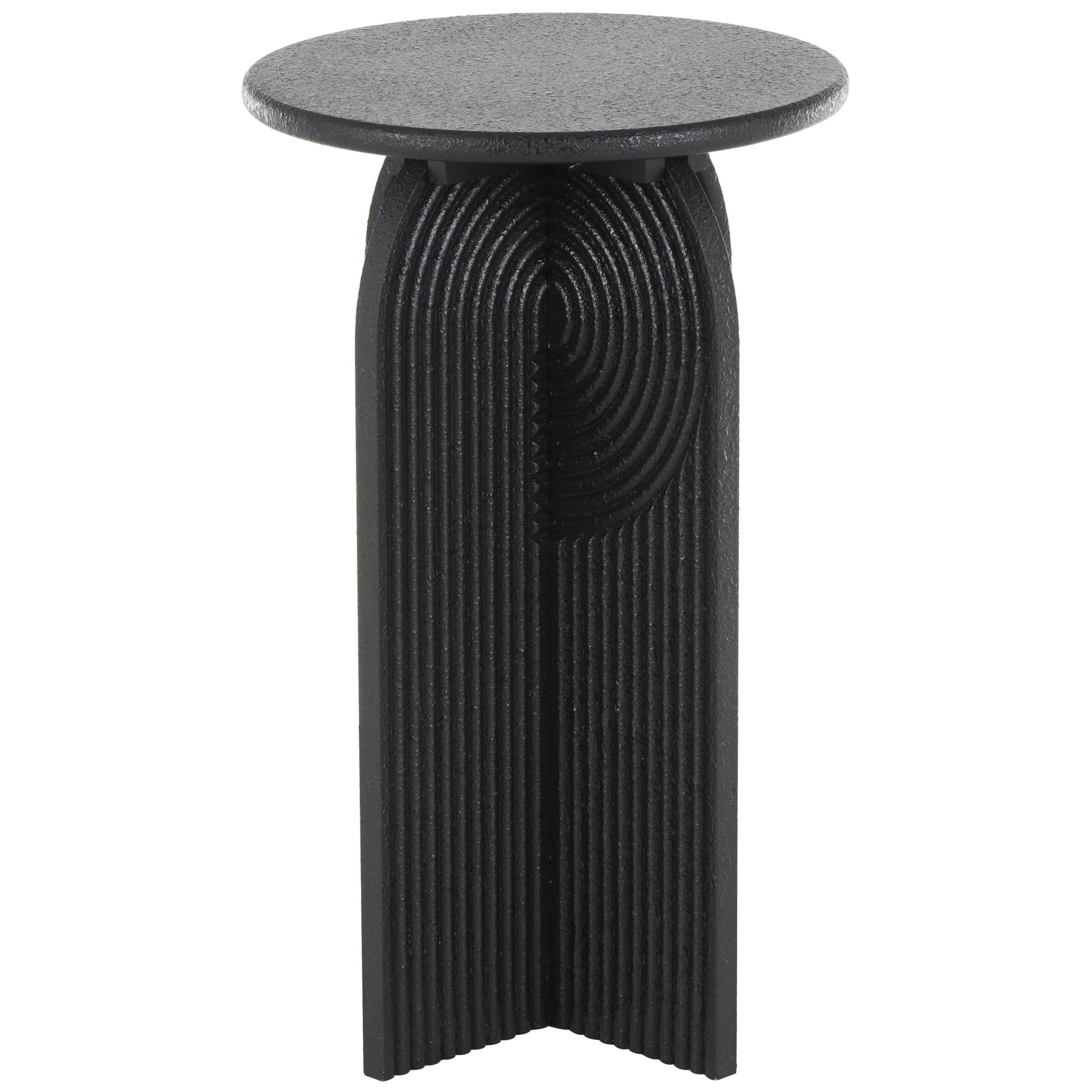 DecMode 11" x 18" Black Wood Sandstone Carved Art Deco Arched Pedestal Geometric Accent Table, 2-Pieces
