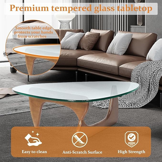 Coffee Tables For Living Room - Triangle Glass Coffee TableWithWoodenBaseMid.Century Modern Abstract End Table For Study RoomOfficeHoteBalcony( Medium 32.3*22.4*15.7)