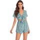 thumbnail image 1 of Mono de manga corta con cuello en V y nudo anudado con estampado floral Verde azulado y floral. Chica Verde azulado y floral. Chica Xishao ropa, 1 of 2