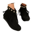thumbnail image 3 of WEAIXIMIUNG Bottes Noires Mode Femme Franges Fermeture Éclair Bottines Courtes Bout Rond Chaussures Plates, 3 of 8