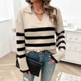 thumbnail image 2 of VISALY V Neck Pullover Sweater Knit Sweater Winter Sweaters Lapel V Neck Long Sleeve Striped Chunky Knit Oversized Pullover Sweater Crochet Sweaters Women Hoodies Pullover Warm Sweaters Khaki Xl, 2 of 5