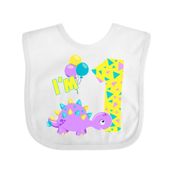 Inktastic Happy Dinosaur First Birthday-purple Boys or Girls Baby Bib