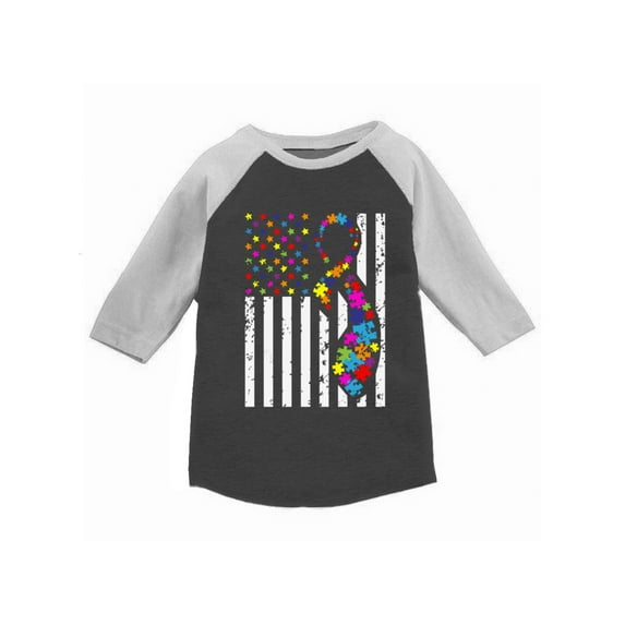 Awkward Styles Autism Flag Raglan Shirt for Toddlers Autism Awareness Shirts for Kids Autism American Flag Jersey Shirt for Boys Autism Color Flag Baseball Shirt for Girls Autism Gifts for Kids