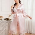 thumbnail image 4 of Clearance! Cqxid525 Womens Robe Lightweight Extra Size Summer Cardigan Nightgown Long Sleeved Home Clothes Mid Length Bathrobe Ice Silk Pajamas Female Soft Ladies Sleepwear Pink 1PC, 4 of 8