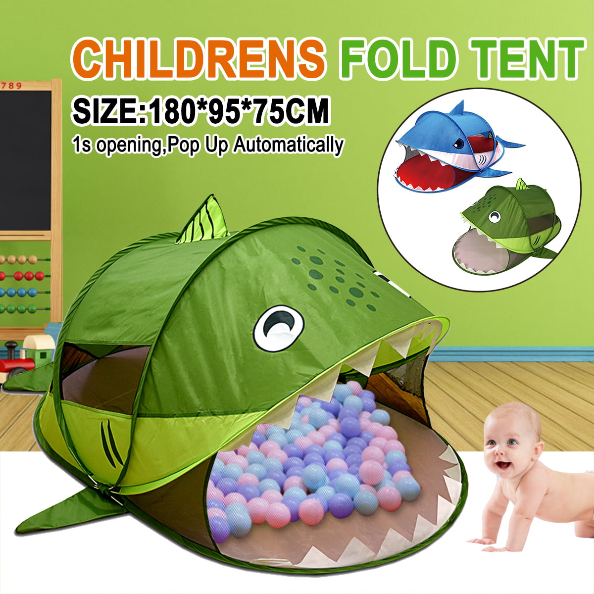 Portable Foldable Shark Pop Up Play Tent Playhouse for Kids Indoor 