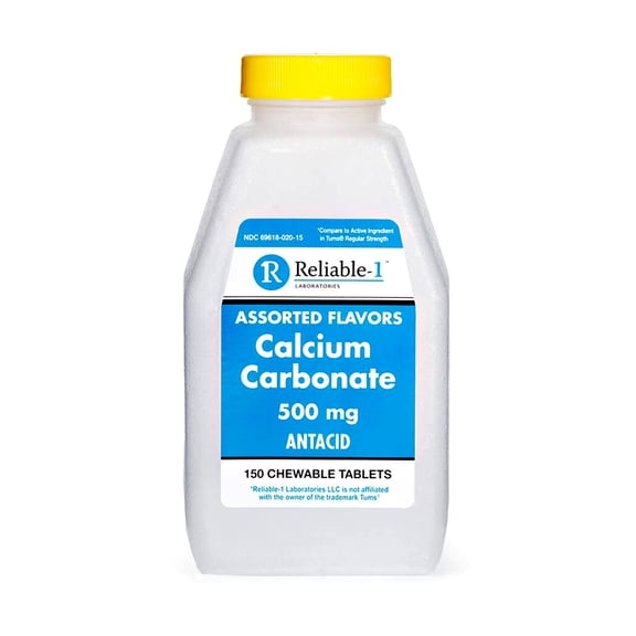 Reliable 1 Calcium Carbonate Antacid Supplement, Chewable Tablets 500 mg, 150 ea