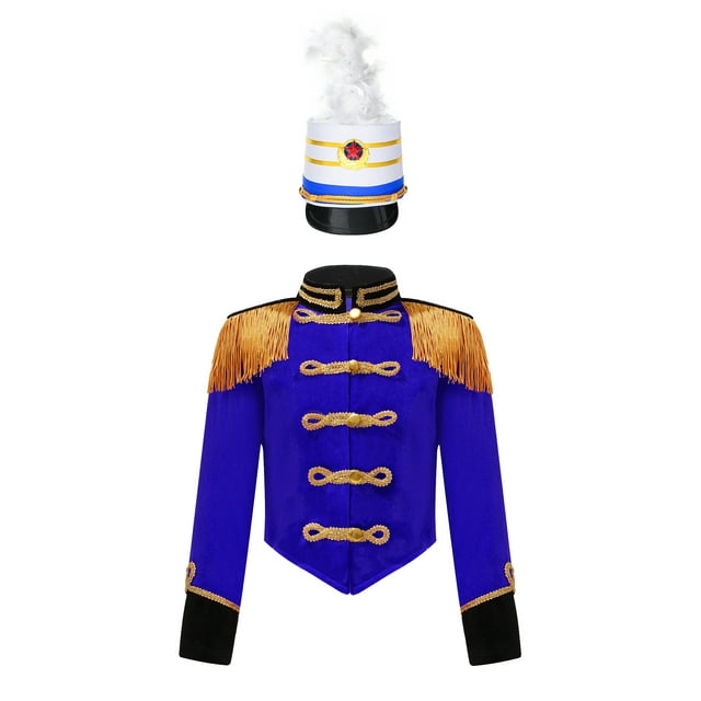 MSemis Boys Girls Circus Ringmaster Outfits Flag Raiser Honour Guard Costume Marching Brand Team Uniform Blue 4