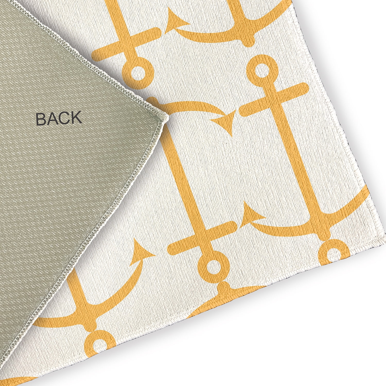 5' Round Simply Daisy Anchor Pattern Beach Style Chenille Area Rug, Egg Yolk Yellow