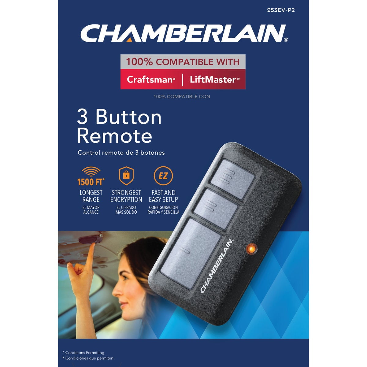 Chamberlain 953EV-P2 3-Button Garage Door Remote Control
