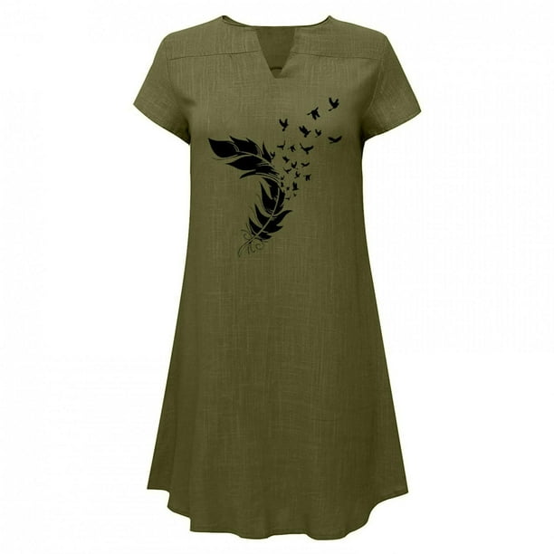 TopLLC Women's Plus Size Cotton Linen Dress Short Sleeve Midi Boho Casual Plus  Size Tunic Dress Tank Top for Women 