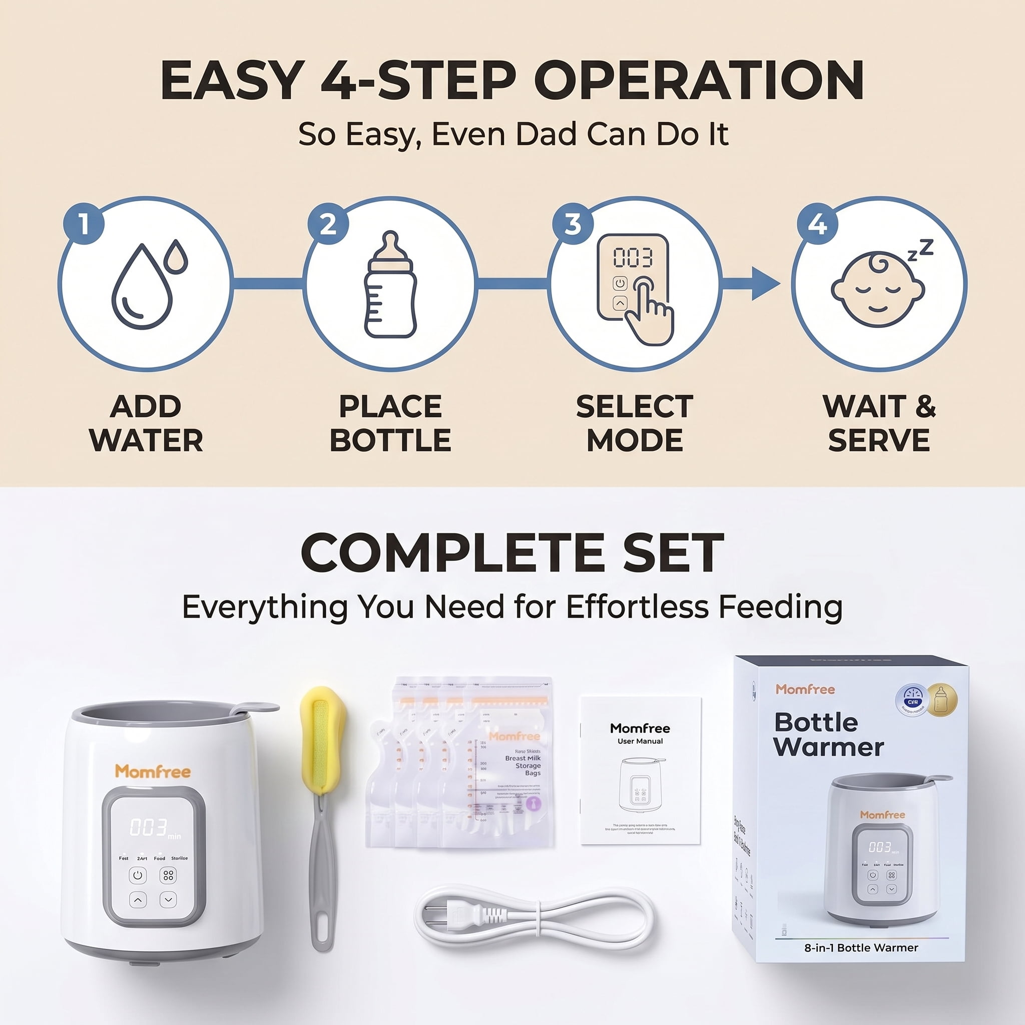 Baby Essentials Bottle Warmer8-in-1Fast Heating for Breastmilk and Formula,Baby Registry Search,with Accurate Temperature Control and Automatic Shut-Off,with Defrost,Keep Warm,for All Bottles