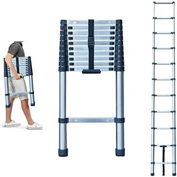 Telescoping Extension Ladder 10 FT, Stainless Steel, Heavy Duty, 330Lb Capacity