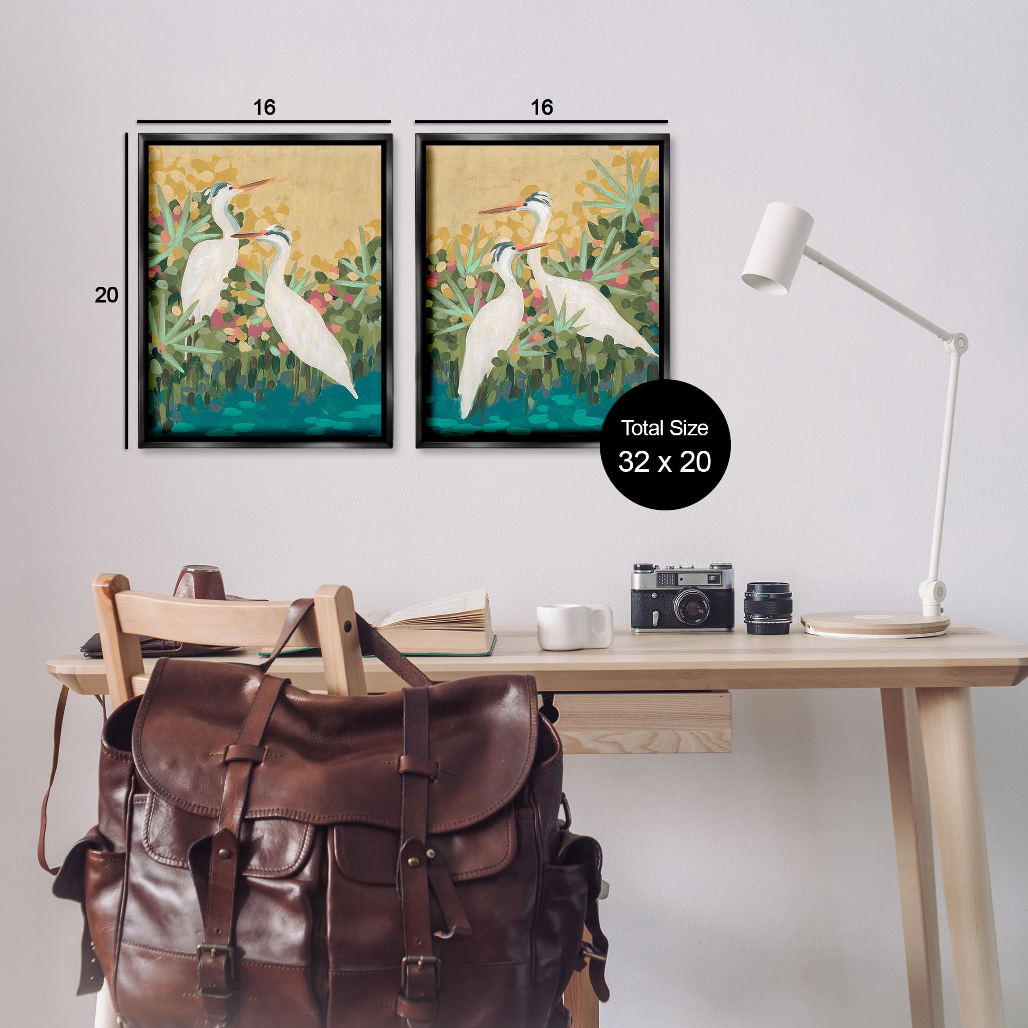 Stupell Industries Birds & Pond Botanicals Animals & Insects Painting Black Floater Framed Canvas Art Print Wall Art, 17 x 21, Set of 2