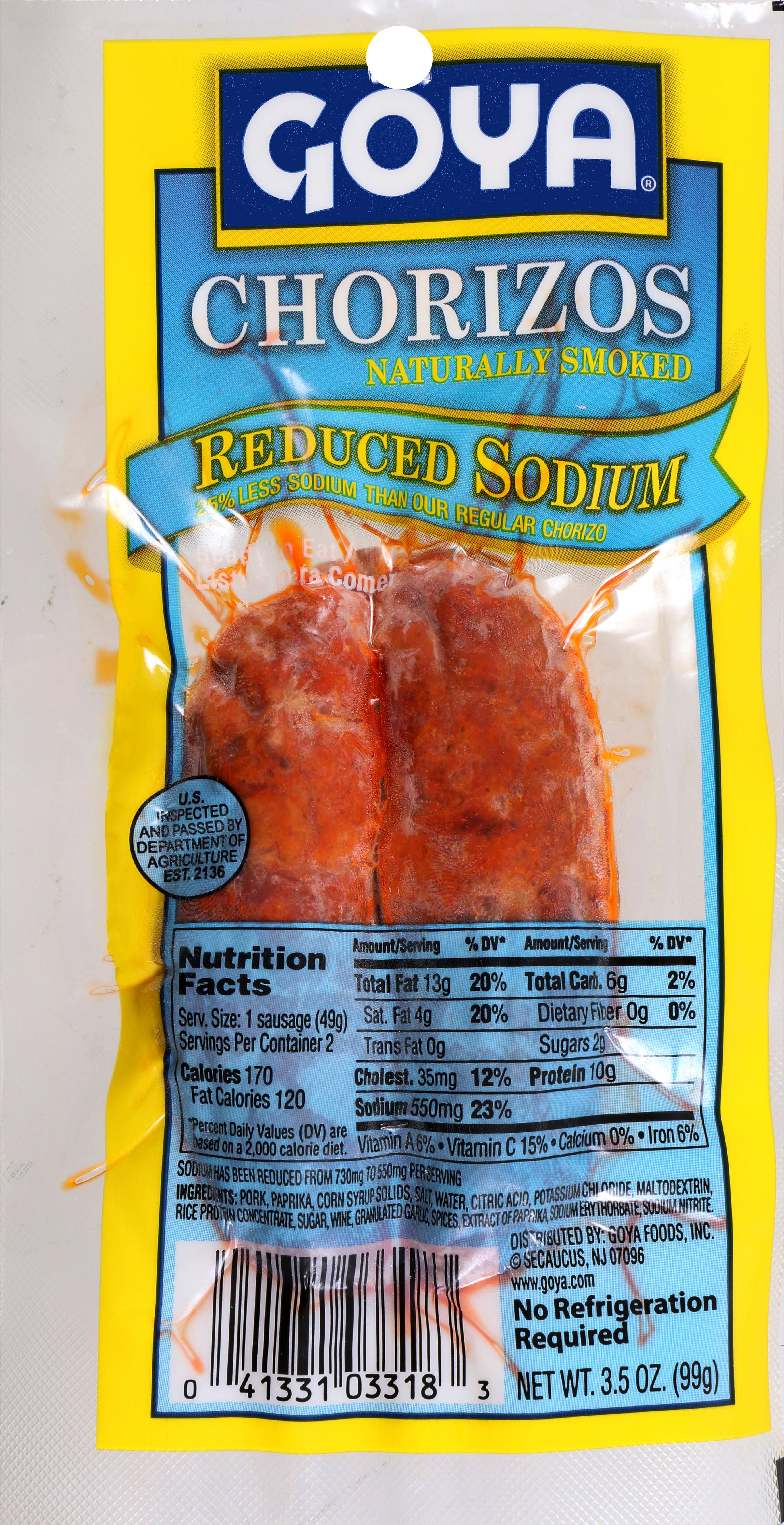 GOYA Reduced Sodium Chorizos, 3.5 oz