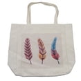 thumbnail image 1 of Feather Shopping Bag, Graphic of Hand Painted Watercolor Bohemian Items Colorful Abstract Plumes, Eco-Friendly Reusable Bag for Groceries Beach and More, 15.5" X 14.5", Cream, by Ambesonne, 1 of 2