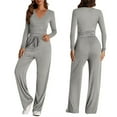 thumbnail image 2 of Bovxnpu Two Piece Sets for Women Fall Outfits, 2 Piece Lounge Set Sweatsuit Womens Wide Leg Pants Side Ruching Crop Top Sets, 2 of 9