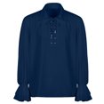 thumbnail image 2 of UVEASISHA Mens Pirate Shirt Renaissance Retro Lace Up Polos Shirts Ruffle Long Sleeve Collared Golf Shirts Gothic Medieval Costume Sales Today,Blue,S, 2 of 7