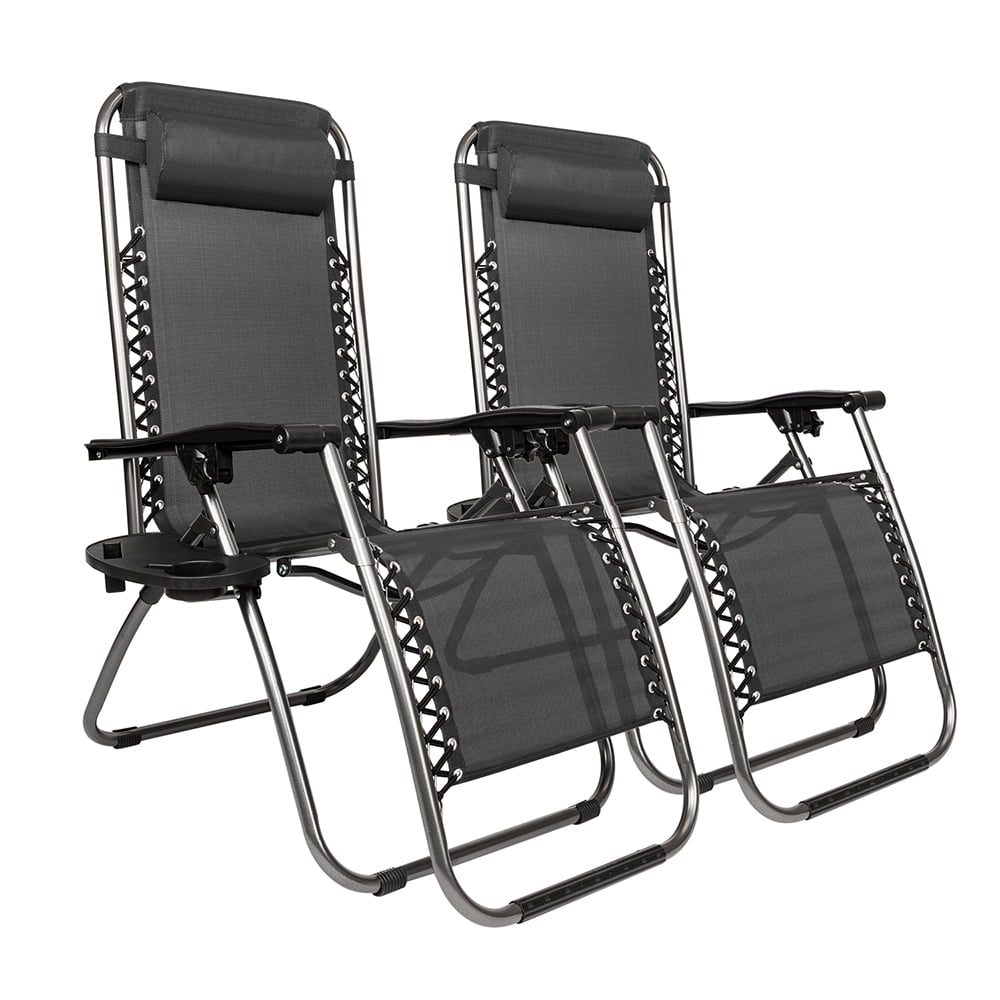 Lowestbes 2Pcs Portable Lawn Chair, Lounge Folding Chair with Cup Holder for Camp, Black Lowestbes 2Pcs Portable Lawn Chair, Lounge Folding Chair with Cup Holder for Camp, Black