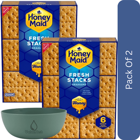 HONEY MAID Fresh Stacks Graham Crackers, Travel Snacks, 12.2 oz (6 Multi Snack Packs)2pk, With Olive Green Bowl By ValueNest