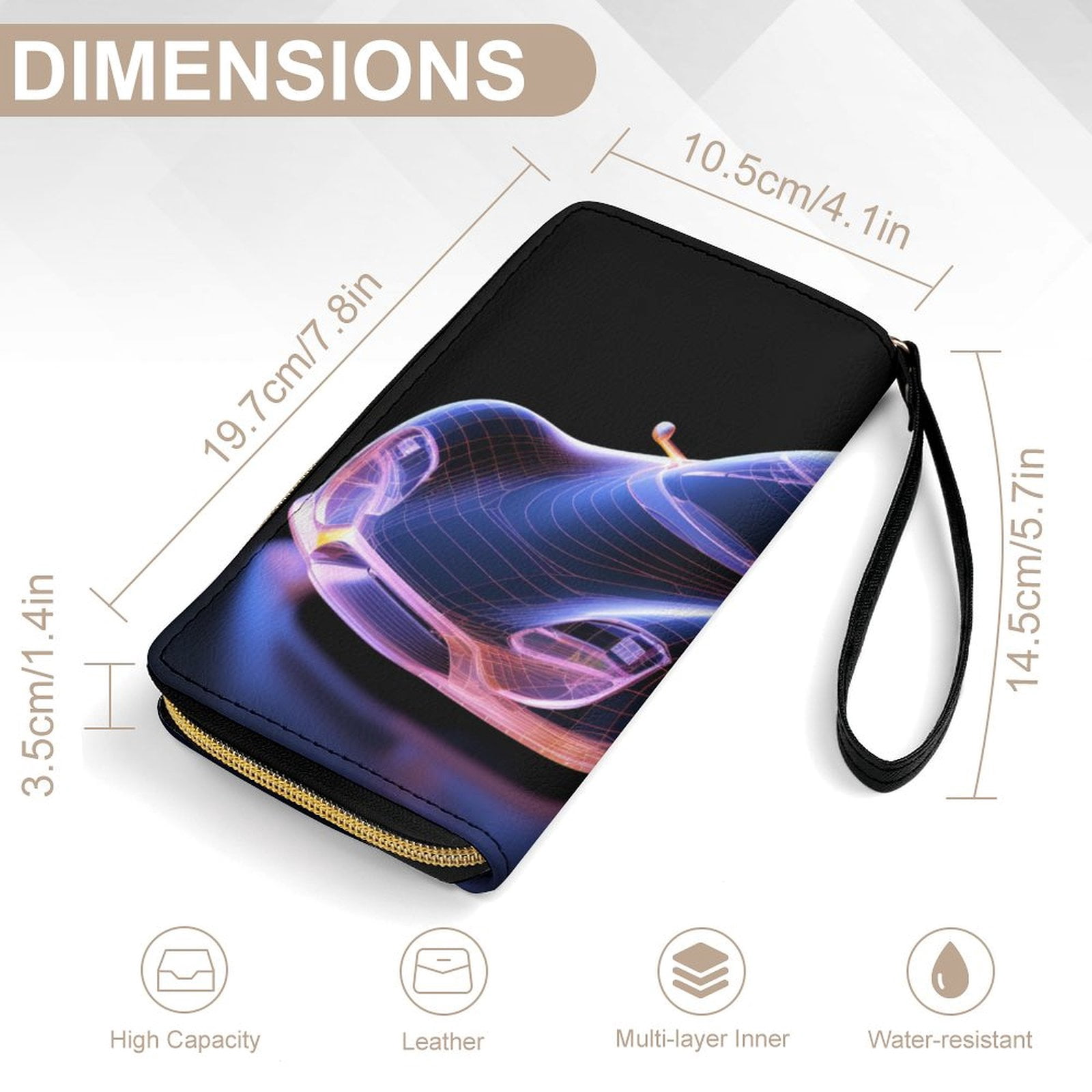 Womens Wallet Bifold Ladies Cluth Bag Wristlet Wrist Strap Long Purse Race Car Hologram Design