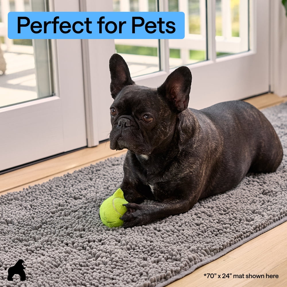 GORILLA GRIP Ultra Absorbent Grippy Doormat for Muddy Dog Paws, 36x24 Machine Washable Soakstopper Rugs Cleaner Floors, Bed Mat for Dirty Dogs, Indoor Entrance Door Rug Pet Bed Mats Grey