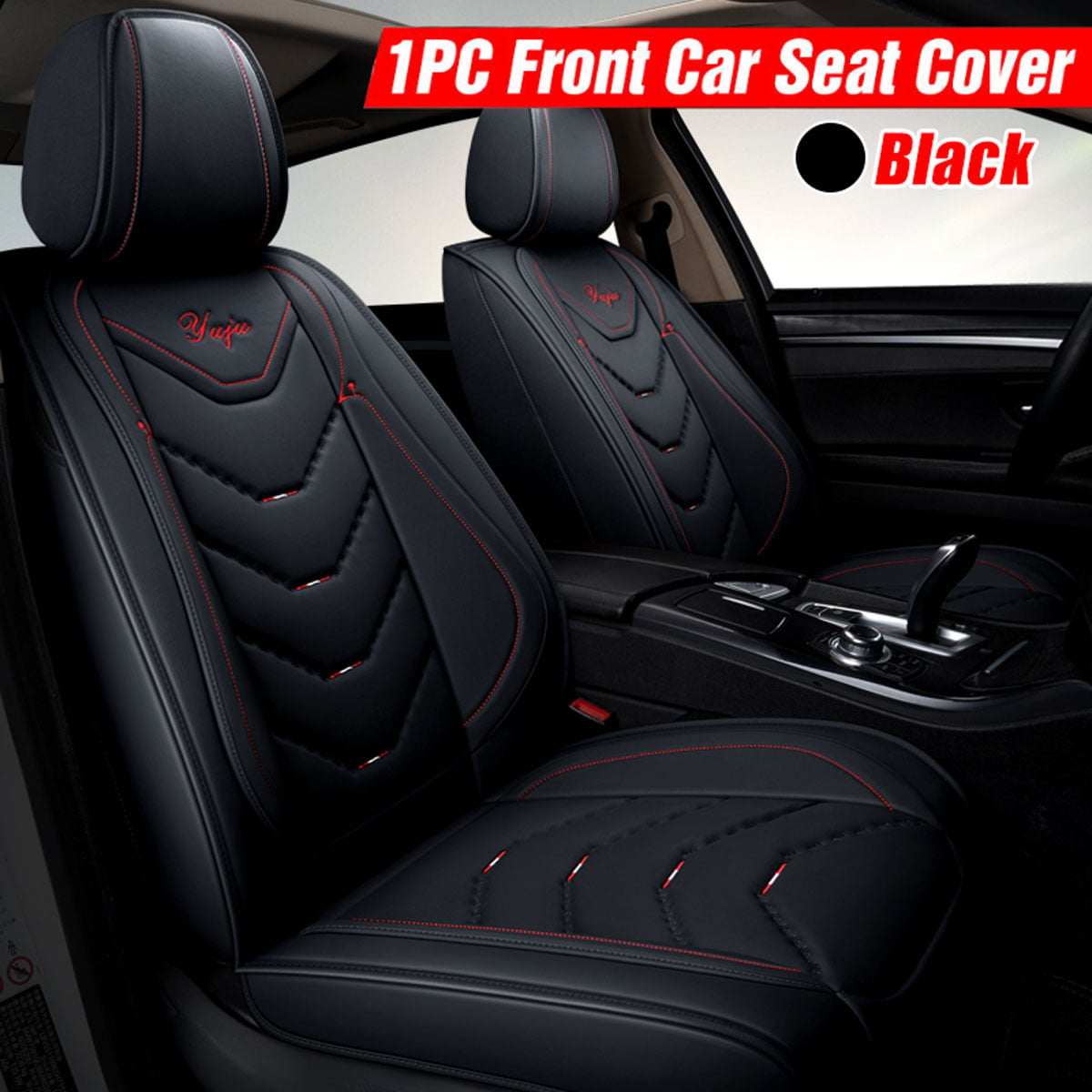 Car Front Seat Cushion Black PU Leather Breathable Pad Cover Black Protector Mat 