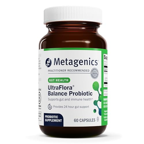 Probiótico Metagenics UltraFlora Balance - Suplemento diario para la salud intestinal* - Ofrece apoyo al sistema digestivo e inmunológico* - Vegetariano, sin OGM y sin gluten - 60 cápsulas