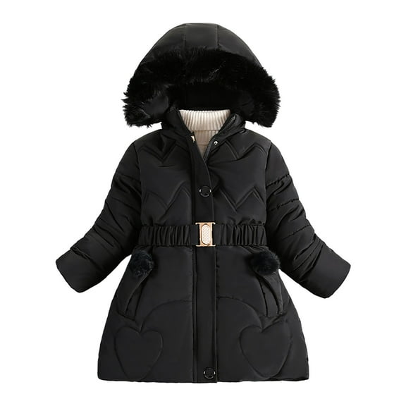 Povozer Girl Winter Coats Heavyweight Hooded Puffer Jacket Kid Parka Fleece Snow Outwear(Black,6-7 Years)