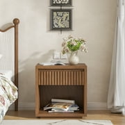 Mid Century Modern Nightstand, Fluted Bed Side Table End Table with Drawer Storage, Living Room, Bedroom(Walnut)