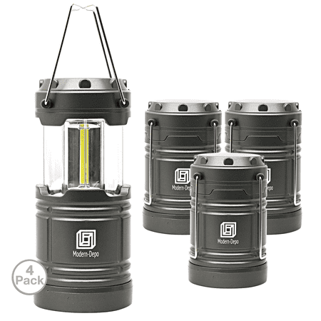 4-Pack LED Camping Lantern Battery Operated Portable Flashlights with Magnets | Collapsible Waterproof Shockproof COB LED Technology Emits 350 Lumens for Emergency Hurricane Outage (Best Battery Powered Flashlight)