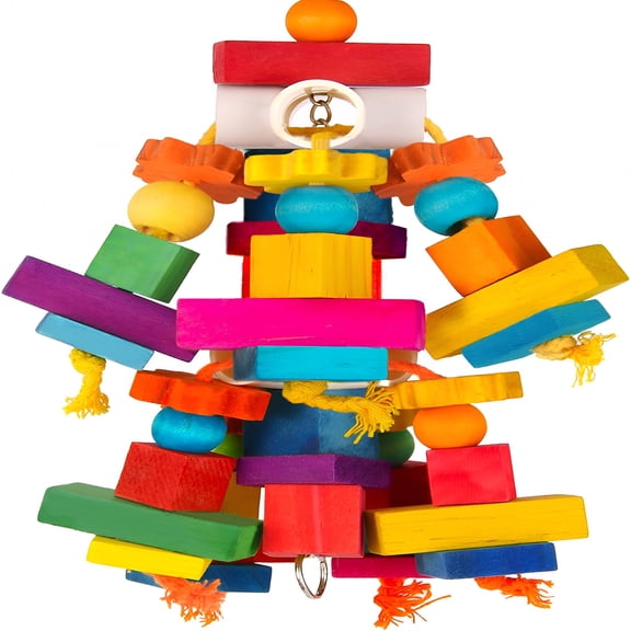 BESTSKY Large Parrot Toy, Bird Toys for Cockatoos, Macaws, African Grey, Amazon Parrots, Conures, Lovebirds, Multicolored Natural Wooden Blocks Chewing Toys Bird Cage Accessories (Colorful)