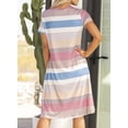 thumbnail image 4 of Asyoly Women's Summer Colorful Striped Dress Casual Loose Short Sleeve Dress With Pocket, 4 of 5
